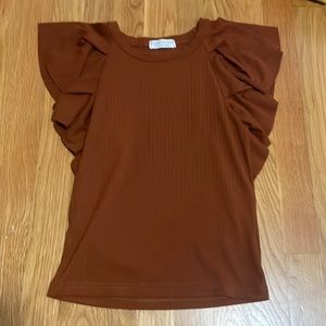 brown ruffle top